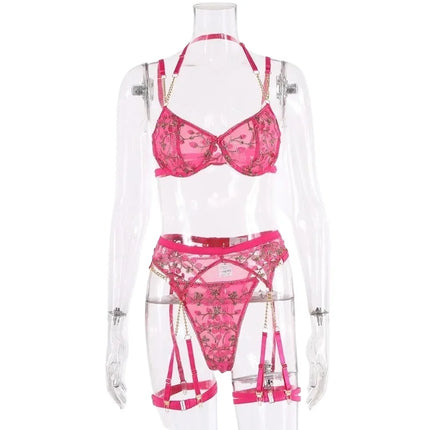 Sexy Embroidery Lingerie Suit Women Lace Embroidery Gathering Temptation Bra Lingerie Set Sexy Garters Underwear Suit