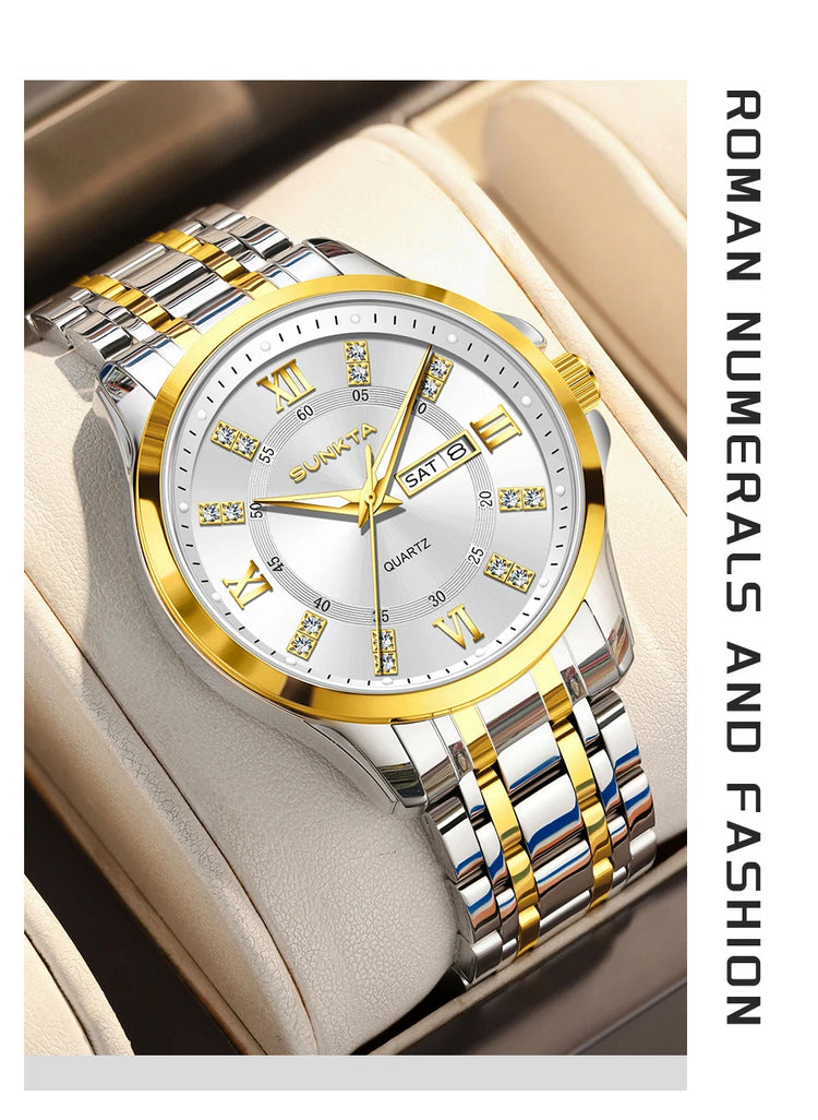 SUNKTA Orologio da Donna con Diamanti, Moda Creativa, Acciaio Impermeabile, Orologio al Quarzo Casual Luminoso con Bracciale platinumshop
