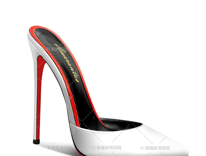 Sandali Baotou da donna nuovo stile 2025, tacchi alti con fondo rosso a punta da 12 cm, tacchi ultra fini, mezze pantofole per uso esterno platinumshop