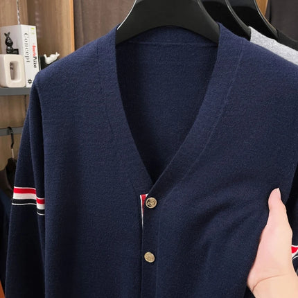 High End Brand Knitted Cardigan Men's Autumn Trend Color Blocked Striped Designer New shawl Korean Casual V-Neck sweater Coat