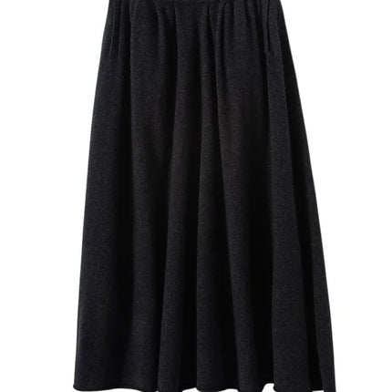Classic Autumn Winter Wave Skirt 100% Cashmere Skirt Women A-Line Skirt Female Double Elastic Waist Pocket Warm Knit Long Dress PlatiNum