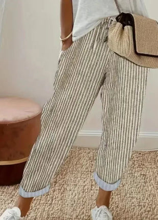 Pantaloni casual con coulisse in vita elastica stampata a righe larghe alla moda da donna europea e americana transfrontaliera estiva platinumshop