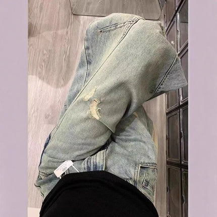 Jeans Vintage a Vita Alta con Effetto Invecchiato per Donna, Pantaloni Larghi a Gamba Dritta e Lunga per Primavera e Autunno
