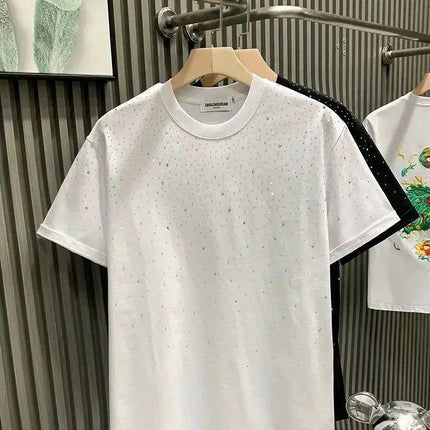 New Luxury Men's T-shirt Hot Diamond Printed Half Sleeve Fashion Round Neck Casual Summer High-end Men Tops T Shirts PlatiNum