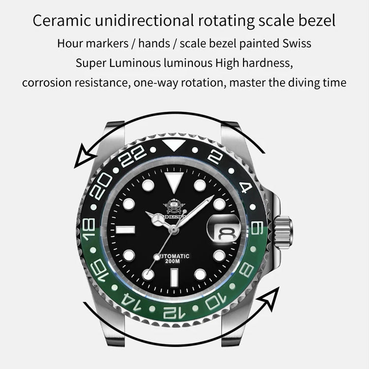 ADDIESDIVE Men's Watch NH35 Automatic Luxury Sapphire Crystal 200m Waterproof Luminous Date Stainless Watches Relogios Masculino