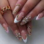 24pcs Pink Flower Almond Press on Nails Kawaii False Nails Wearable Stick-on Nails Fake Nail Uñas Postizas Накладные Ногти 네일팁2028