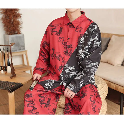Camicie in Stile Cinese per Uomo, Nuove Camicie Retrò con Drago Rosso, Comode e Casual, Abbigliamento Tradizionale per Kung Fu e Tai Chi
