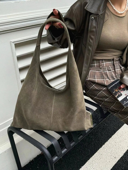 Borsa grande in pelle di vacchetta nabuk borsa tote a tracolla ascella borsa casual di grande capacità con manico a tracolla
