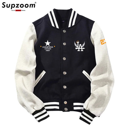 Supzoom New Arrival Letter Rib Sleeve Cotton Top Fashion Logo Single Breasted Casual Print Baseball Jacket Loose Cardigan Coat