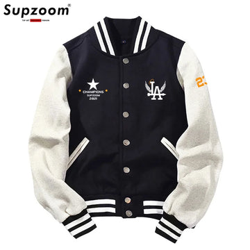 Supzoom New Arrival Letter Rib Sleeve Cotton Top Fashion Logo Single Breasted Casual Print Baseball Jacket Loose Cardigan Coat