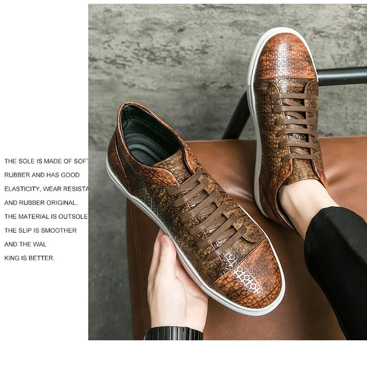 High-Quality Men Skateboard Shoes 2025 Fashion Large Size 46 Men's Leather Casual Shoes High Top Print Designer Luxury Shoes Man