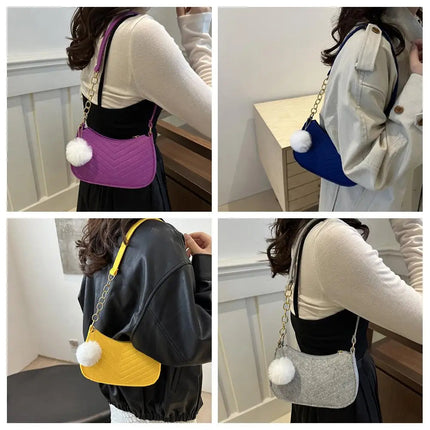 Mini Women Shoulder Bags Fashion Felt Women's Bag Design Advanced Underarm Handbags Mini Saddle Bag PlatiNum