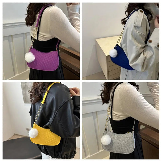 Mini Women Shoulder Bags Fashion Felt Women's Bag Design Advanced Underarm Handbags Mini Saddle Bag PlatiNum
