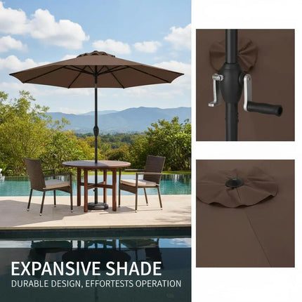 Ombrellone da Giardino con 8 Stecche, Telaio Verniciato a Polvere, Sollevamento a Manovella, Ventilazione, Resistente al Vento per Giardino, Spiaggia, Terrazza