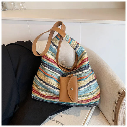 Hand-Woven Large Capacity Tote Bag for Women, Fashionable Commuter Bag, INS Style, Beach Bag for Daily Travel