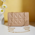 Trendy Embroidered Square Bag  - Diamond Pattern Shoulder Purse with Chain Strap & Magnetic Closure PlatiNum