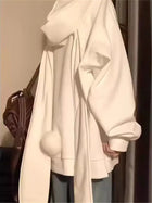 2026 Autumn Kawaii Bunny Big Extra Ears Hoodie Long Sleeve Hooded Sweatshirt Y2K Style Fashion Rabbit Oversized Zip-up Hoodies