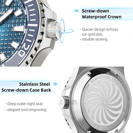 NORTH EDGE NEW Design ABYSS Solar Powered Dive Quartz Wristwatch 200M Waterproof Sports Diving Watch 316L Soft Strap Men Watches