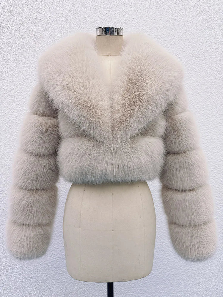 ZADORIN Luxury Big Collar Spliced Cropped Faux Fur Coat Woman Clothing Thicken Furry Faux Fur Jacket Winter Fur Coats Top Mujer