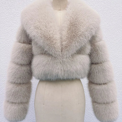 ZADORIN Luxury Big Collar Spliced Cropped Faux Fur Coat Woman Clothing Thicken Furry Faux Fur Jacket Winter Fur Coats Top Mujer