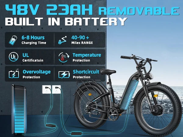 Bicicletta Elettrica FREESKY 540 per Adulti, 2000W, 26 Pollici, Batteria al Litio 48V23A, Pneumatici Larghi da Montagna, E-Bike ad Alta Velocità