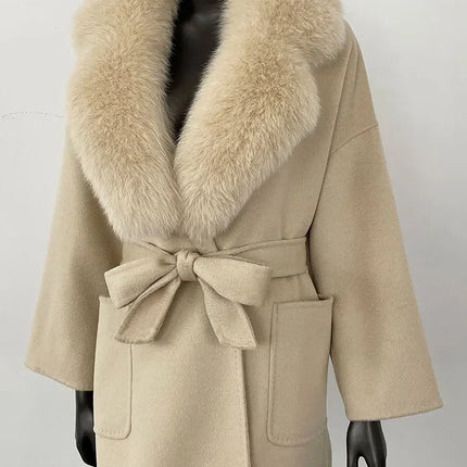 CXFS 2025 Winter Fashion Women Double-sided Wool Cashmere Coat with Detachable Natural Fox Fur Collar New design suit collar
