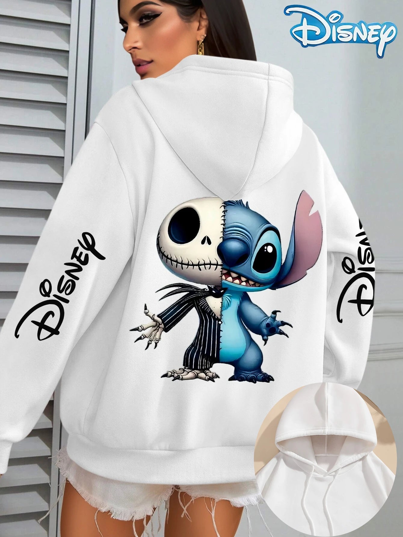 Disney Women's Stitch & Jack Skellington Fleece Hoodies Cotton Hoody Sweatshirt Pullover Autumn Winter Oversize Long Sleeves