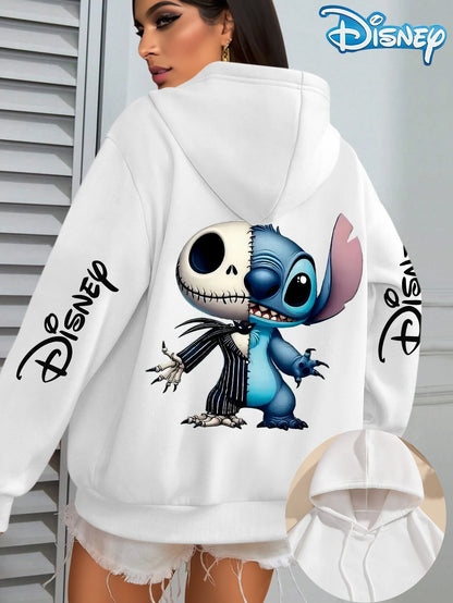 Disney Women's Stitch & Jack Skellington Fleece Hoodies Cotton Hoody Sweatshirt Pullover Autumn Winter Oversize Long Sleeves