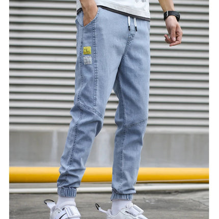 HIQOR Brand Men's Jeans Harem Denim Cargo Pants 2026 New Streetwear Jogger Hip Hop Cotton Trousers Male Blue Oversized 5XL 4XL PlatiNum