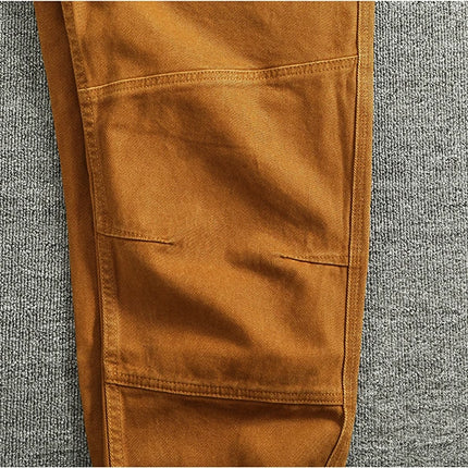 Retro heavy simple cargo pants men's loose straight leg casual pants pure cotton twill woven 3D vertical cut cone pants