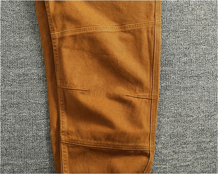 Retro heavy simple cargo pants men's loose straight leg casual pants pure cotton twill woven 3D vertical cut cone pants