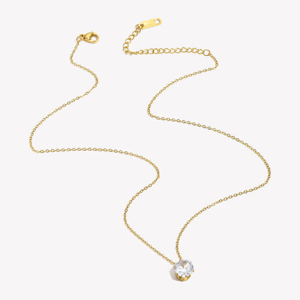 E.B.belle  Stainless Steel PVD Plated 3A Zircon Stone Crown Pendant Necklace Ladies Minimalist Weddng Party Crystal Necklace PlatiNum