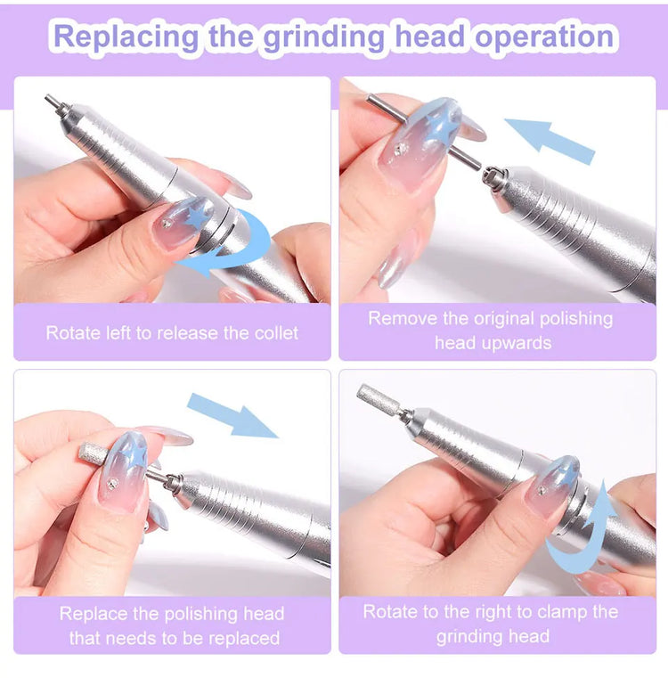 LIMEGIRL 45000RPM Electric Nail Drill Polisher Rechargeable Portable Electric Nail File Machine Kit for Home Acrylic Gel Nails Polishing