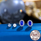 CWWZircons 925 Sterling Silver Vintage Blue CZ Zircon Big Flower Shape Stud Earrings for Women Wedding Party Jewelry Gifts SE109 PlatiNum