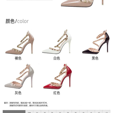Scarpe tacco alto da donna estive in Europa e America Moda punta a punta bocca superficiale rivetto scava fuori sandali a spillo da discoteca platinumshop