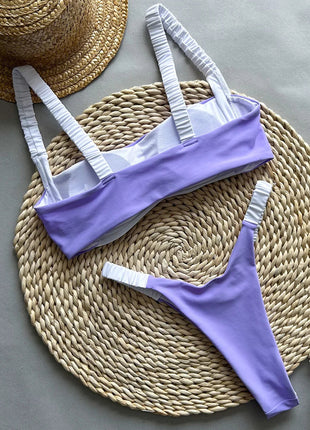Splicing Micro Perizoma Bikini Donna Costumi da bagno a fascia Costume da bagno femminile Bikini a due pezzi Costume da bagno con taglio alto Swim Lady platinumshop