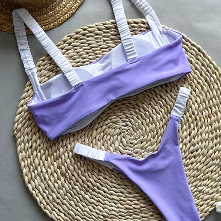 Splicing Micro Perizoma Bikini Donna Costumi da bagno a fascia Costume da bagno femminile Bikini a due pezzi Costume da bagno con taglio alto Swim Lady platinumshop