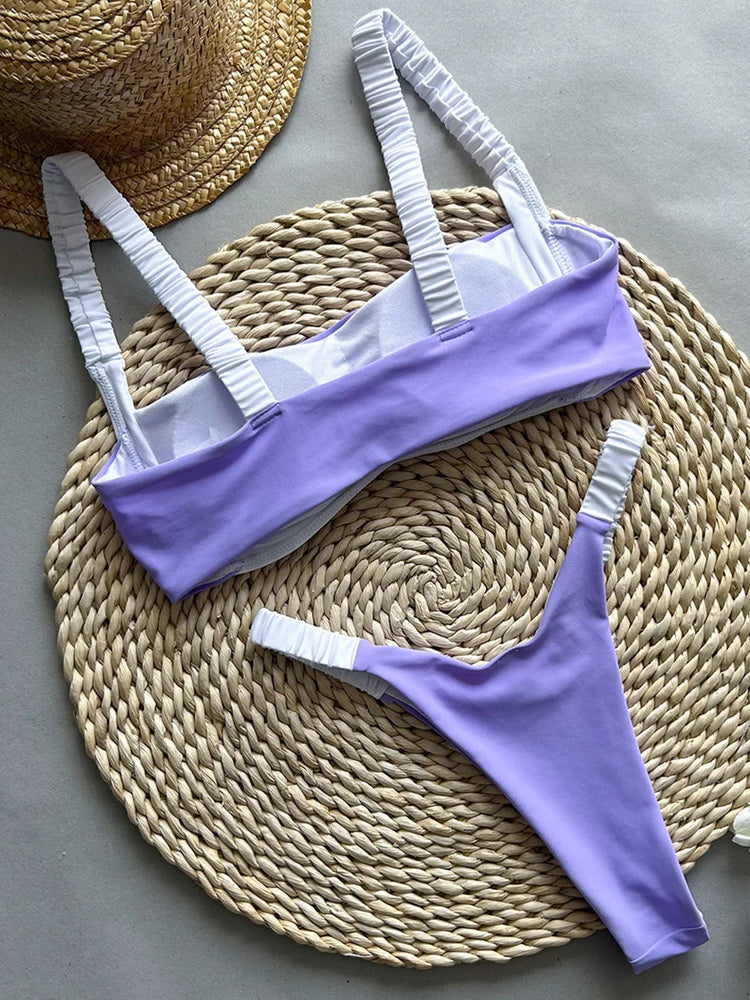 Splicing Micro Perizoma Bikini Donna Costumi da bagno a fascia Costume da bagno femminile Bikini a due pezzi Costume da bagno con taglio alto Swim Lady platinumshop