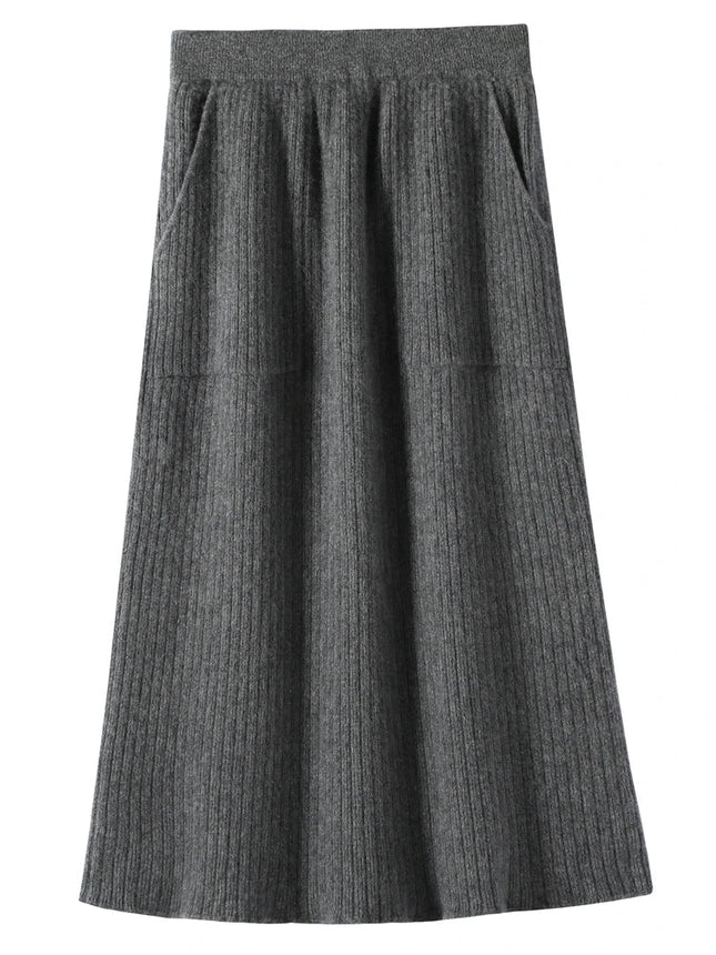 Yoyoselect 100% Cashmere Women's Skirts Autumn Winter Mid Calf Length Knitted Skirt Soft Versatile Quality OL Skirts Clothing PlatiNum