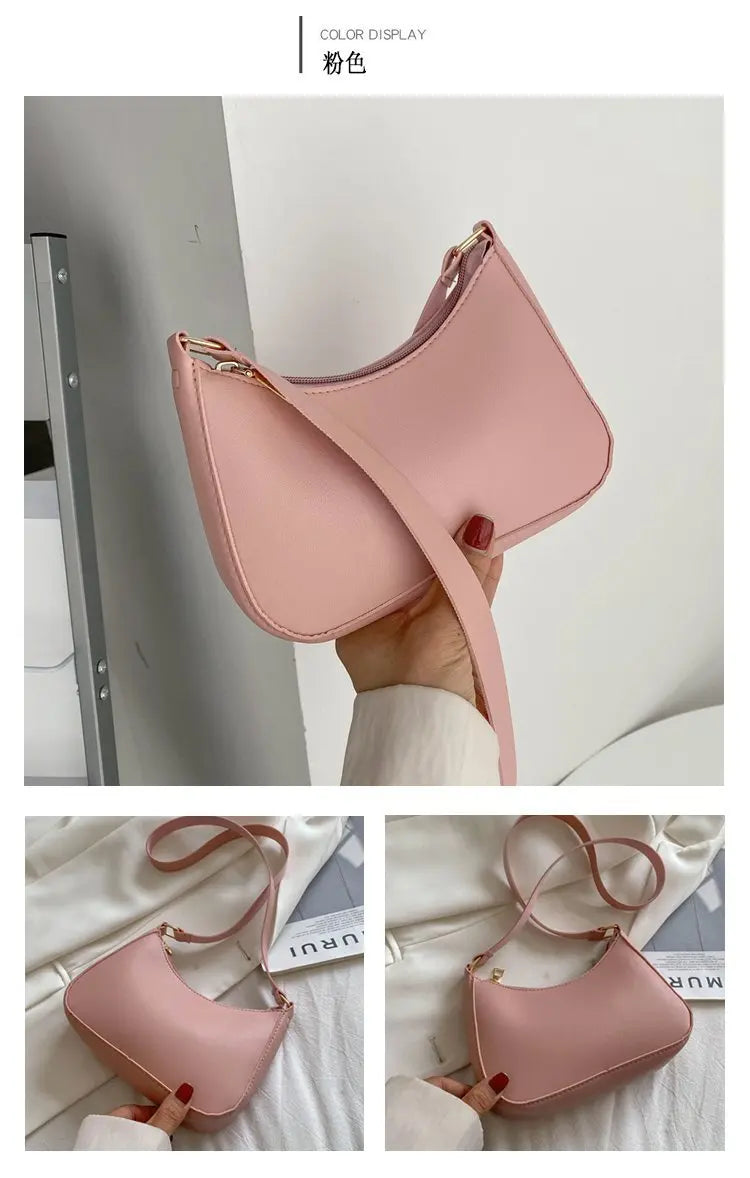 New Women's Fashion Handbags Retro Solid Color PU Leather Shoulder Underarm Bag Casual Women Hobos Handbags sac à main femme PlatiNum