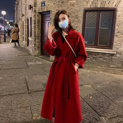Double-sided Cashmere Big Collar Women's Coat 100% Pure Wool Reversible Woolen Coat High-End Fashion Loose Women's Wear 2026