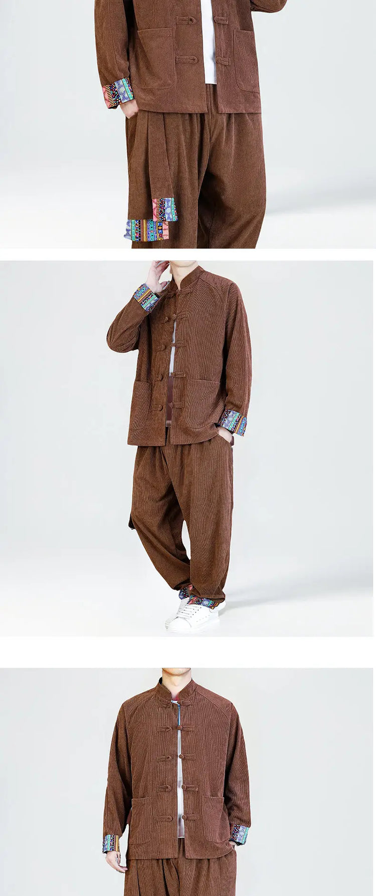 2026 Uomini di Stile Cinese Retro Tang Vestito Da Uomo di Velluto A Coste Patchwork Set Stampato Int
