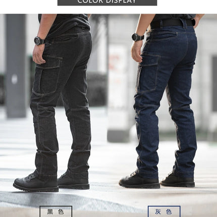 Men's Tactical Jeans Military Denim Cargo Pants Multi-pocket Elastic Casual  Work Trousers Outdoor Combat Training Hiking Pants