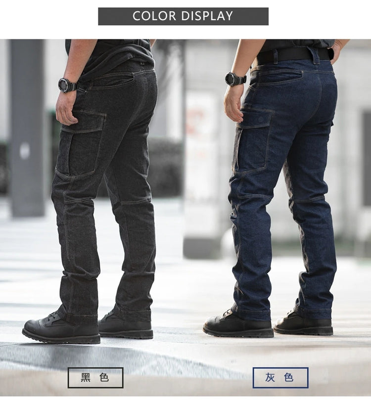Men's Tactical Jeans Military Denim Cargo Pants Multi-pocket Elastic Casual  Work Trousers Outdoor Combat Training Hiking Pants