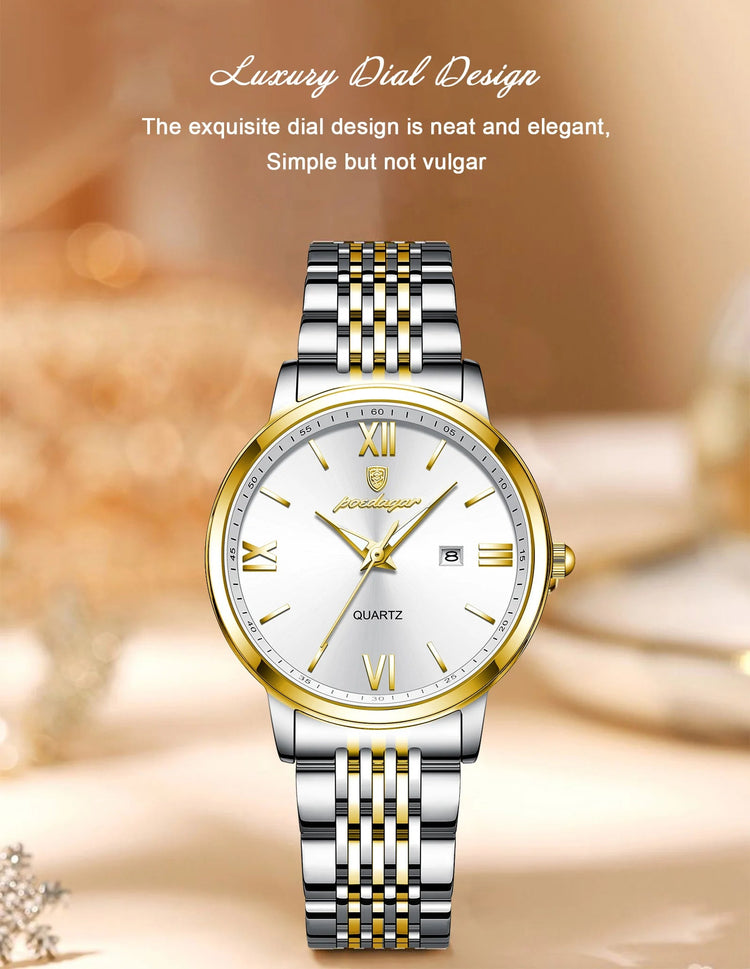 POEDAGAR Orologio da Donna Raffinato Impermeabile Luminoso con Data, Orologio da Polso Femminile di Alta Qualità in Acciaio Inossidabile, Elegante Orologio al Quarzo per Donne platinumshop