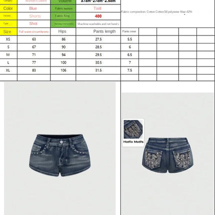 Low Rise Distressed Denim Shorts Female Jeans Womens Jeans Shorts Vintage Y2K Punk Style Embroidered Hot Pants PlatiNum