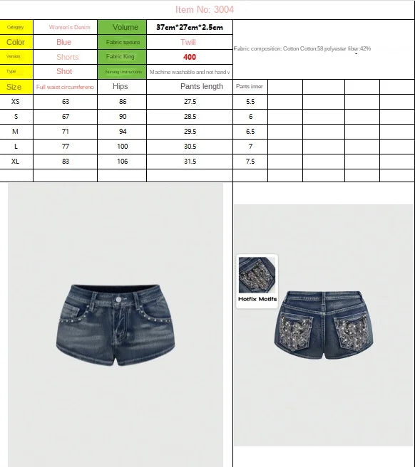 Low Rise Distressed Denim Shorts Female Jeans Womens Jeans Shorts Vintage Y2K Punk Style Embroidered Hot Pants PlatiNum