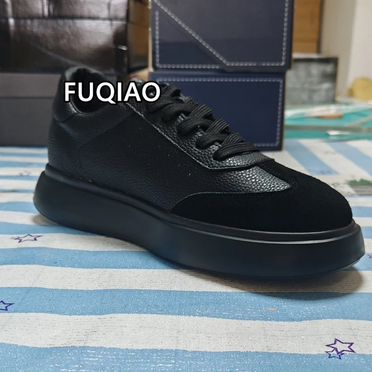 Men 7CM Invisible Height Increasing Sneakers Comfortable Breathable Leather Casual Elevator Shoes Lace Up Thick Sole Sport Shoes