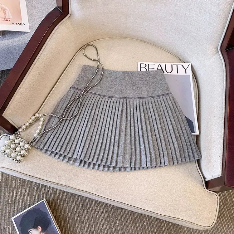 Plaid Pleated Mini Skirt Thick Wool Short Skirt High Waist Box-pleat Miniskirt for Women Teen-girl Preppy Style Outfit PlatiNum
