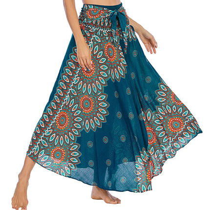Boho Gonne Donna Rayon Beach Abito lungo Estate Bohemian Jupe Longue Femme Elastico in vita Stampa Fasciatura floreale Halter Hippie platinumshop